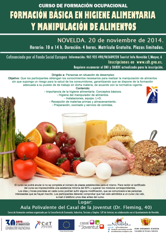 curso cdt manipulador alimentos Novelda, Alicante, CostaBlanca, Comunidad Valenciana, noviembre 2014